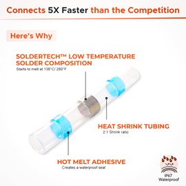 Solderstick 250 Pieces Waterproof Solder Seal Wire Connectors Kit, Electrical Insulated Wire Splice Heat Shrink Wire Connectors with 4 Gauges - 12-10, 16-14, 22-18, 26-24 AWG