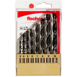 fischer Wood Drill Bit Set, 3–10 mm Diameter, Drill Bits Set with Various Sizes, Tool for Drilling in Soft and Hardwood, Pack of 8