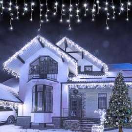 USOKYO Icicle Christmas Lights Outdoor, 480 LED 39FT String Lights With 96 Drops, 8 Modes and Timer, Twinkle Fairy Lights for House Patio Bedroom Wedding (Cool White)