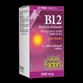 Natural Factors Vitamin B12 Methylcobalamin 1000mcg 180+30 Tablets