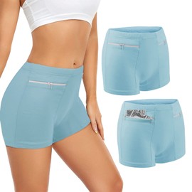ANLINKSHINE Women's Underwear with Secret Pockets Panties, 2 Packs Travel Boxers with Secret Pocket, Money Belt for Travel Women Hidden (Light Blue) - L Size