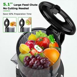 Cold Press Juicer Machines, 5.1" Wide Chute Slow Juicer for Whole Fruits & Veggies, Easy to Install, Beep Install Alert, No-Clog Juicers for Moms, Families, Fitness & Juice Lovers, Healthy Living