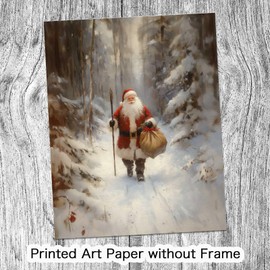 Santa Is Coming To Town Painting Print, Vintage Cozy Santa Claus Wall Art, Country Cabin Decor, Winter Core Holiday Print, Cottage Core Winter Wall Decor (11x14 inch Print Unframed)