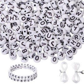 Gkhlg 1500Pcs Acrylic Alphabet Beads Set Smooth Round Letter Beads for Adults DIY Craft Lovers for Bracelet Making Jewellery Wedding Party Christmas (1500, 4x7 White Beads with Black Letters)