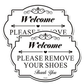 2 Pack Please Remove Your Shoes Sign, 10” x 7” Thick Acrylic Self-Adhesive Sign, Ideal for Hosts, Bars, Hotels, and Airbnb, Easy to Install - White