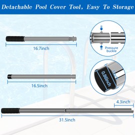 31-1/2 inch Pool Cover Tool, Extra Long Pool Cover Installation Tool, Swimming Pool Safety Cover Installation and Removal Rod Tool, Suitable for All Standard Pool Cover Anchors