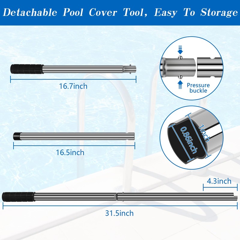 31-1/2 inch Pool Cover Tool, Extra Long Pool Cover Installation