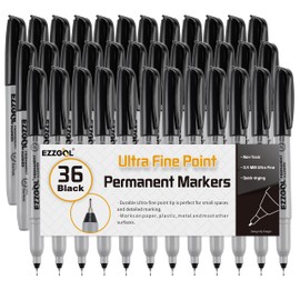 Ezzgol Ultra Fine Permanent Marker, 36 Pack Ultra Fine Point Black Permanent Marker set, Works on Plastic, Wood, Stone, Metal and Glass for Doodling, Marking