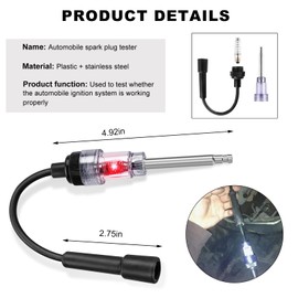 NYTKL Inline Spark Plug Tester, Straight Boot Engine Ignition Coil Tester, Internal/External Engine Checker Armature Diagnostic Detector for Automobile Motorcycle Lawn Mower
