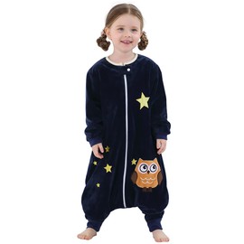 COOKY.D Long Sleeve Baby Sleeping Bags with Legs Boys Girls Cartoon Toddler Sleep Sack,Owl 3-5 Years