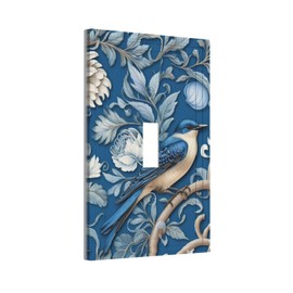 Decorative Art Light Switch Covers,1 Gang Single Toggle,Wall Plate,Switchplate,Blue Bird Tree,5x3IN