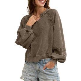 Acelitt Women Casual Fall Trendy Fashion 2025 Loose Crewneck Long Sleeve Soft Oversized Sweatshirt Pullover Tops Brown Small