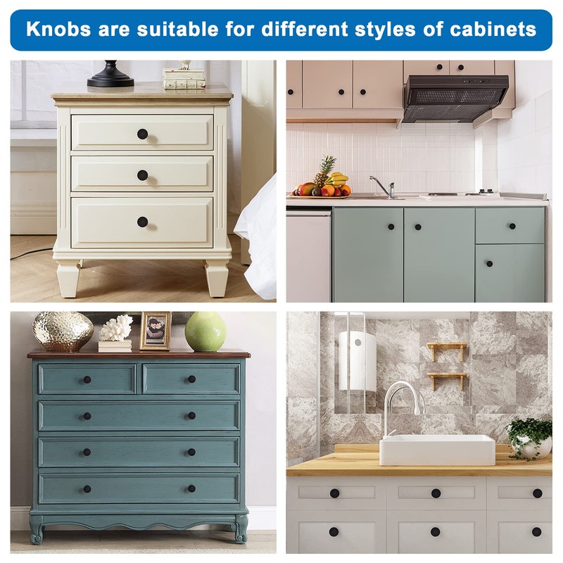 WEAVERBIRD 4 Pieces Round Cabinet Knobs, Matte Black Cabinet Hardware