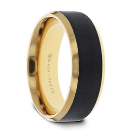 Mens Black Titanium Gold Plated Brushed Center Wedding Ring - Polished Beveled Comfort Fit - 8mm Wide - Style Name: Beaumont - Ring Size 11.5