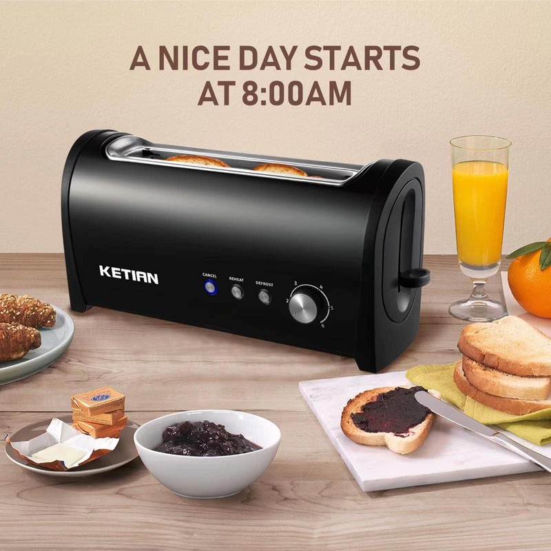 Long Slot Toaster 2 Slice,Cancel Reheat Defrost Functions,Removable Crumb Tray,6