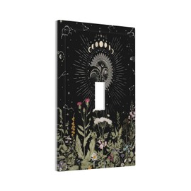 Yamxbfa Moon Phase Stars Boho Wildflower Botanical Floral Single Toggle Light Switch Covers Decorative 1 Gang Wall Plate Cover Electrical Device Switchplate for Country Bathroom Decor