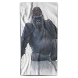 Moslion Black Silverback Gorilla Bath Towels Clearance 64Lx32W Inch Gorilla Sitting On White Background Wild Animal Bath Hand Towel Decorative Bath Towels Soft Polyester-Microfiber for Bathroom