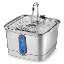 SEIRMEP Stainless Steel Cat Water Fountain, 101oz/3L Automatic Pet Water Fountain, Dog Water Fountain with Replacement Filters for Cats, Small Dogs (2 Filters and 2 Sponges)