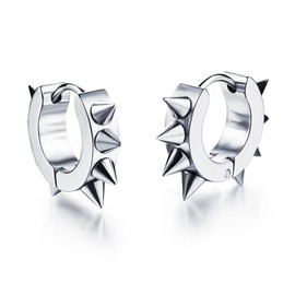 Oufer Stainless Steel Spike Hoop Earring - Color: Silver