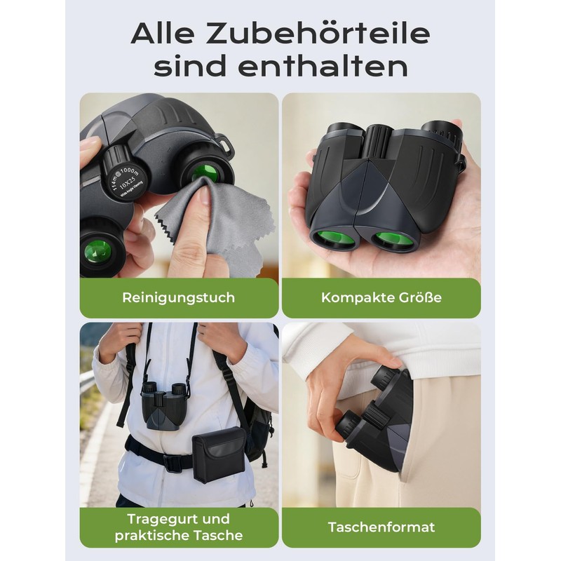 LIORQUE Binoculars 10 x 25 cm Children Adults Foldable Lightweight