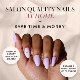 Glamnetic Press On Nails - Lilac Reef | Short Almond Purple Fake Nails with Flower Accents, Reusable Summer Nails | 15 Sizes - 30 Nail Kit with Glue
