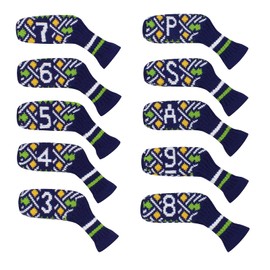 Scott Edward Set of 10 Golf Iron Headcovers Cute Basic Sock Shape Washable Durable Golf Club Head Protector (Four-color Pattern)
