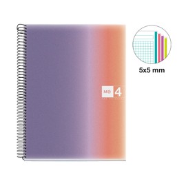 Miquelrius - A4 Notebook Squared 5mm 120 Sheets 70gsm 4 Coloured Stripes Spiral Bound Polypropylene Cover 4 Holes Notebook A4 Aurora Provence
