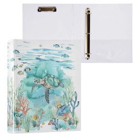 Aqua Teal Sea Turtle Underwater Marine Life 3 Ring Binder 1.5" Decorative D-Ring Binder with Clipboard&3 Clear Pockets, Holds 200 Sheets A4 Size Paper Waterproof Binders for School Home Office