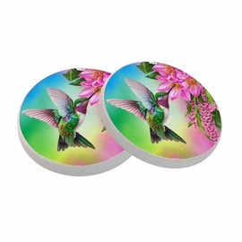 Hummingbird Coasters for Drinks Coasters for Table Ceramic Absorb Stone Coasters with Coffee Table Cork Base for Home Decor 2 Pcs