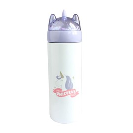 Emartbuy 330 ml Leakproof Unicorn Shimmer Stainless Steel Vacuum Insulated Hot & Cold Flask Water Bottle Kids Cute Cool - Purple