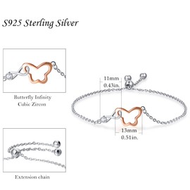 praymos Infinity Butterfly Bracelet 925 Sterling Silver Charm Bracelet Jewellery Birthday Gifts for Women Sisters, Adjustable Chain 7''+2''
