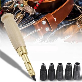 Manual Leather Puncher, Portable Leather Belt Punch Tool with 6 Punching Die Head, DIY Screwdriver Puncher 1.5/2.0/2.5/3.0/3.5/4.0 mm Hole Maker, for Watch
