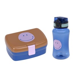LÄSSIG Little Gang Smile Lunch Box and Drinking Bottle Set – Lunch Set with Lunch Box and Drinking Bottle (460 ml) Caramel/Blue