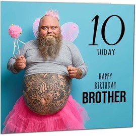 10th Brother Funny Birthday Card - Bearded Man Bros Funny Brothers Birthday Card for 10 Year old Kids ten, tenth