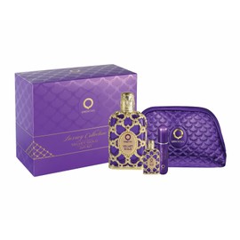 Orientica Al Haramain Velvet Gold 4-Piece Gift Set for Women, (2.7 Oz Eau De Parfum Spray + 0.33 Oz Eau De Parfum Spray + Atomizer + Bag) Luxury Collection