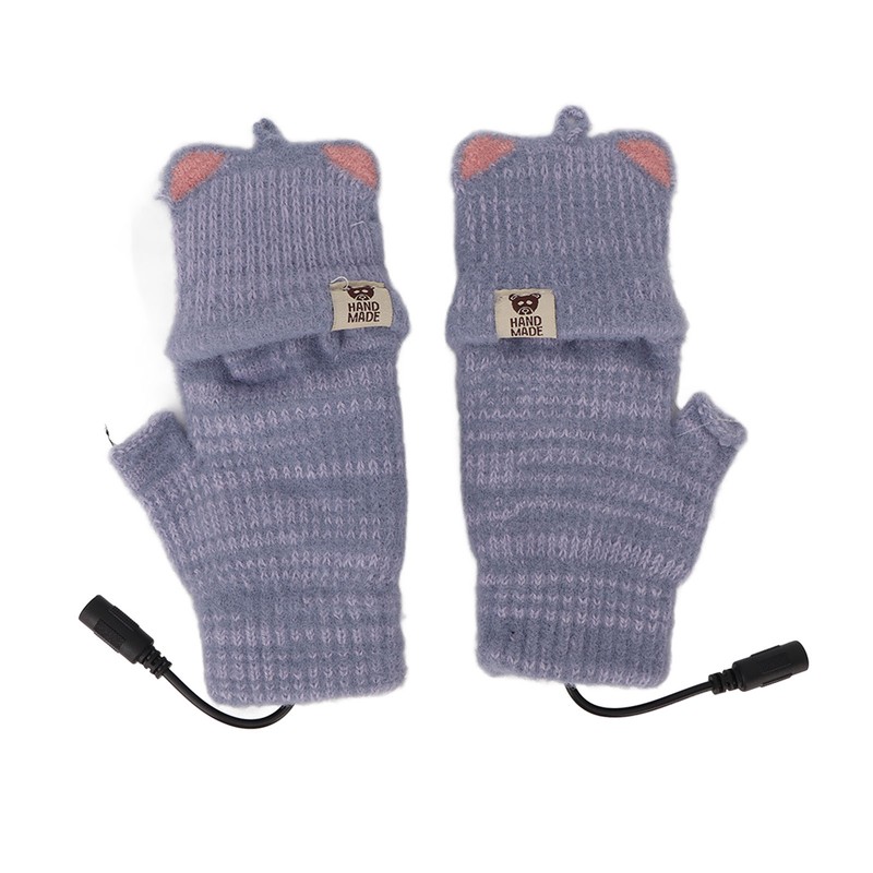 USB Heated Gloves Mitten Men Women Winter Knitted Fingerless Hand