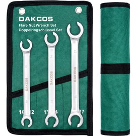 DAKCOS Brake Line Wrench Set, Open Double Ring Spanner Set, SW 10 x 12 mm, 13 x 14 mm, 15 x 17 mm, Made of CR-V with Matt Chrome Surface