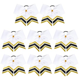 DEEKA 8PCS Large Glitter Cheer Bows Shiny 7" Cheer Hair Bows Ponytail Holder Handmade for Cheerleader Girls Softball Sports -Gold/Black