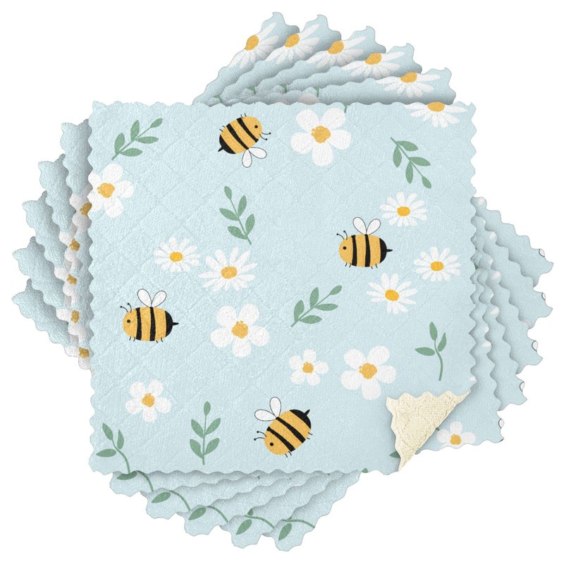 Mnsruu Cute Bee Daisy Floral 6 Pack Dish Towels, Kitchen
