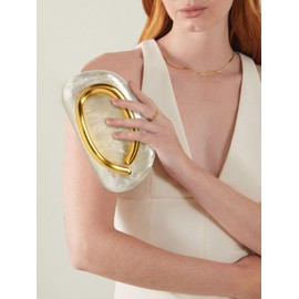 HiTotes Clutch Purse for Women Gold Metal Closure Burgundy Red Clutch Evening Bag Chain Crossbody Purse, Glossy Acrylic-white, 7.48"L x 2.55"W x 3.94"H