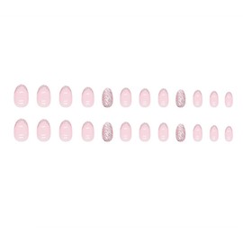 24PCS Short False Nails with Glue Stickers, Ellipse Full Cover Acrylic Nails Press on Nails no Glue, Pink Glitter French Fake Nails Stick on Nails for Women and Girls Nail Art…