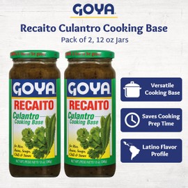Recaito, Culantro Cooking Base by Goya, For Rice, Beans, Soups, Chili & Stews, Fat Free and Calorie Free Latin Spice Blend, Mexican Seasoning, Pack of 2, 12 oz Jars