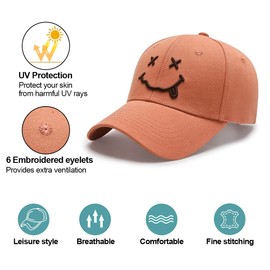 Enwokran Baseball Cap, Baseball Cap Embroidered Smile Adjustable Baseball Cap for Men Women Unisex Baseball Caps Sun Hat Sports Travel Outdoor Sun Protection Hats, Z_Orange