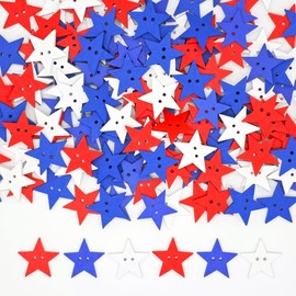 CANDEOLA 120-Pcs 1" 4th of July Star Wooden Buttons | Red Blue White Star Buttons for Independence Day Home Decor DIY Craft Sewing Clothes Decorations (25mm)