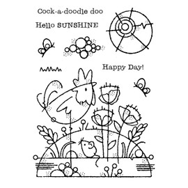 Woodware Francoise Collection Rooster Meadow Stamp, Clear, 4 x 6-Inch