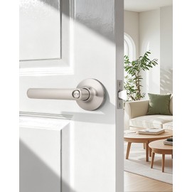 GOBEKOR Brushed Nickel Door Handles Privacy Door Levers with Lock,Heavy Duty Interior Door Handles for Bedroom and Bathroom,Sleek Round Door Lever Satin Nickel with No Key