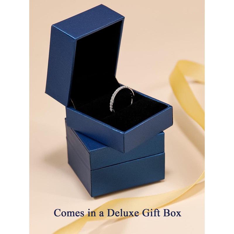 Women Eternity Stackable Ring Moissanite Thin Bling Sterling Silver Plain