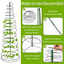 WNJ 3-Pack Pea Trellis Green Bean Trellis for Garden, Sugar Snap Tower with Pole, Stretchable to 53.6 Inch, Metal Climbing Plant Grow Cage Stand for Cucumber Vine Vegetables Indoor Outdoor