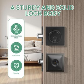 Square Black Door Knob and Deadbolt Lock,Single Cylinder Deadbolt Lock and Door Knob Set, Keyed Alike Eexterior Door Locks for Front Door (Matte Black,1PACK)