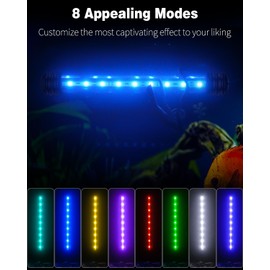 Pawfly 1.8 W Aquarium LED Light 7.5 Inch Underwater Fish Tank Light with Timer Auto On/Off Fish Tank Background Light with 8 Lighting Modes Submersible Multi-Colored Tube Light for Decoration